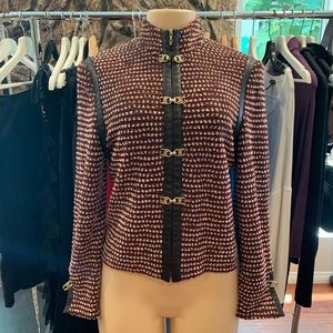 •ST.JOHN COLLECTION•Tweed Knit Leather Zip Blazer